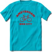 Amsterdam Bike City T-Shirt | Souvenirs Holland Kleding | Dames / Heren / Unisex Koningsdag shirt | Grappig Nederland Fiets Land Cadeau | - Blauw - S