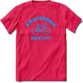 Amsterdam Bike City T-Shirt | Souvenirs Holland Kleding | Dames / Heren / Unisex Koningsdag shirt | Grappig Nederland Fiets Land Cadeau | - Roze - XXL