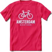 Amsterdam Bike Town T-Shirt | Souvenirs Holland Kleding | Dames / Heren / Unisex Koningsdag shirt | Grappig Nederland Fiets Land Cadeau | - Roze - L