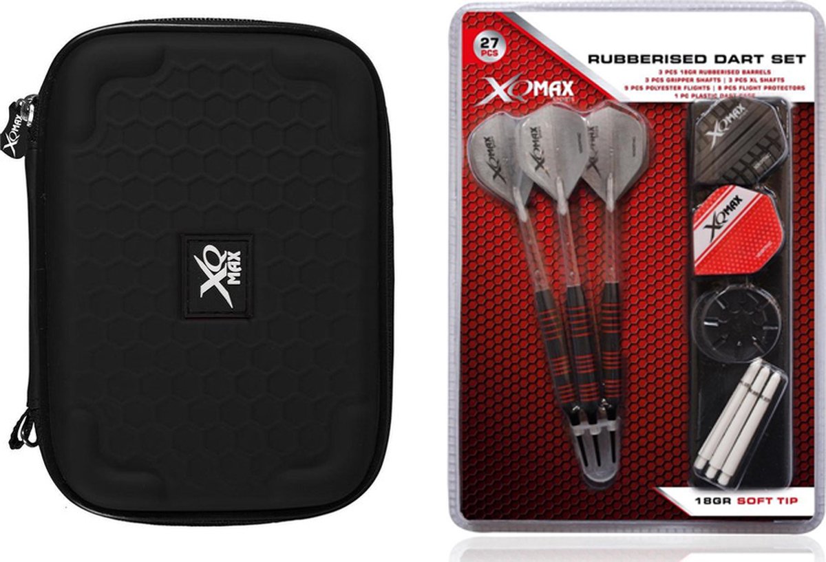 XQ MAX rubberised dartset soft tip met dartcase black - BIG