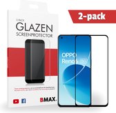 2-pack BMAX Oppo Reno 6 Screenprotector - Full Cover gehard glas - Beschermglas 2 stuks - Tempered Glass - Glasplaatje - Zwart