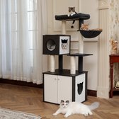 Krabpaal - Houten Toren - Voor Kat Kitten - Toren met Meerdere Niveaus - Hangmat Condo - AMT0094 - Zwart - Hoogte 150cm