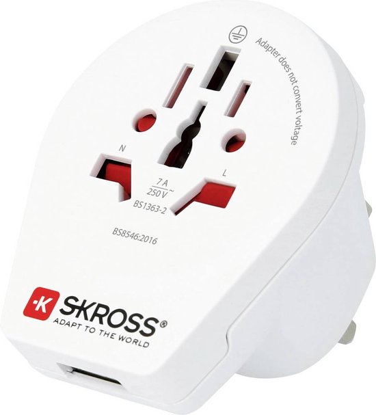 Skross 1500267 Reisstekker Country Adapter World to UK USB | bol.com