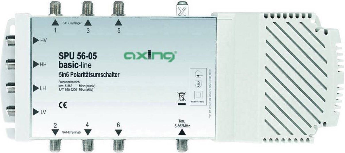 Axing SPU 56-05 Satelliet multiswitch Ingangen (satelliet): 5 (4 satelliet / 1 terrestrisch) Aantal gebruikers: 6 gesch