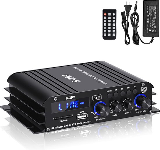 aankomen mixer ras NÖRDIC SGM-197 Audio versterker met Bluetooth 5.0 - 4x40W - RMS vermogen  50W - Zwart | bol.com