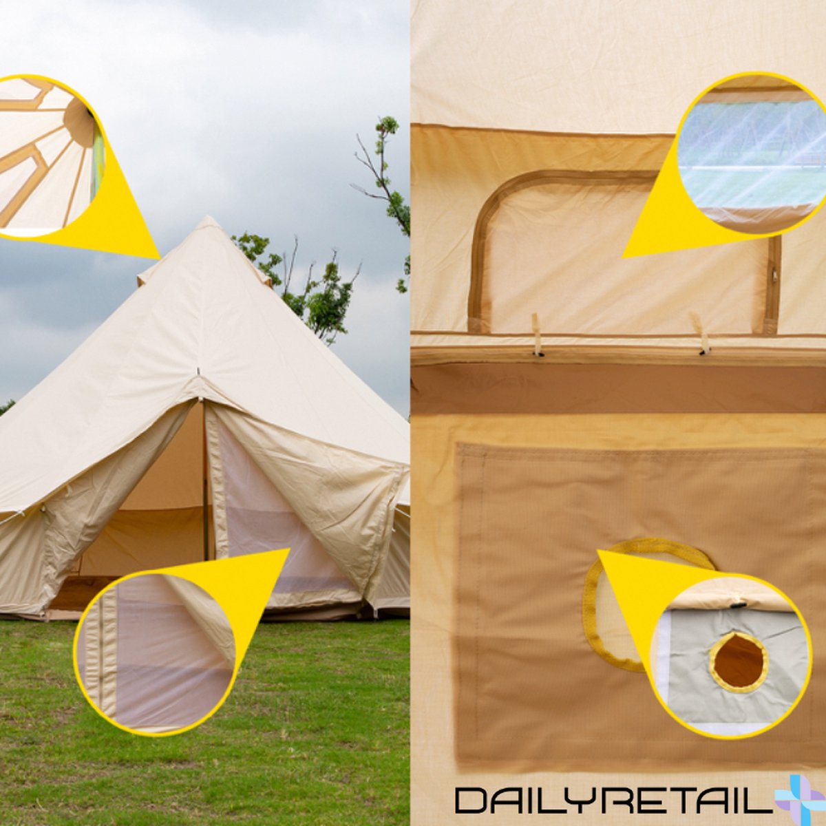 Forceatt Tentzeil, 3,7 x 4,3 m, ultralicht tarp, met 6