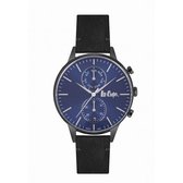 Lee Cooper LC06928.699 - Horloge - Analoog - Mannen - Heren - leren band - Zwart - Blauw - Zilverkleurig