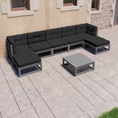 vidaXL 8-delige Loungeset met kussens massief grenenhout grijs