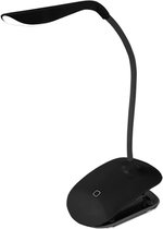 LED Klemlamp - Belito Denib - 3W - Helder/Koud Wit 5500K - Touch Schakelaar - Dimbaar - Flexibele Arm - USB Opladen - Mat Zwart - Kunststof