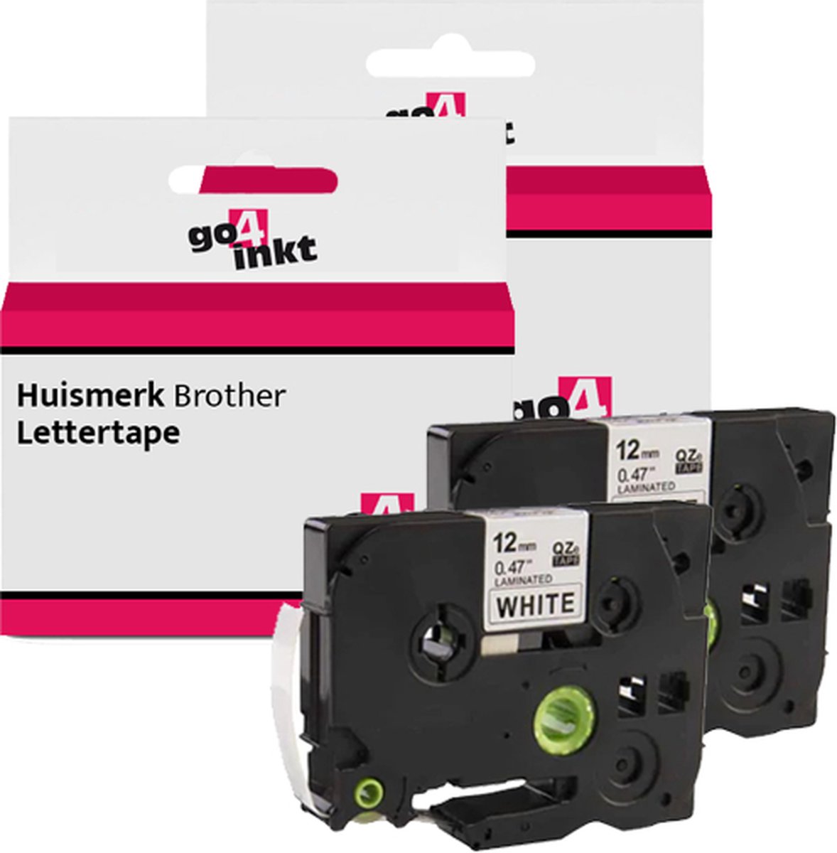 Compatible met Brother P-touch letter label tape cassette TZE-231 12mm Zwart op wit - 2 stuks - van Go4inkt