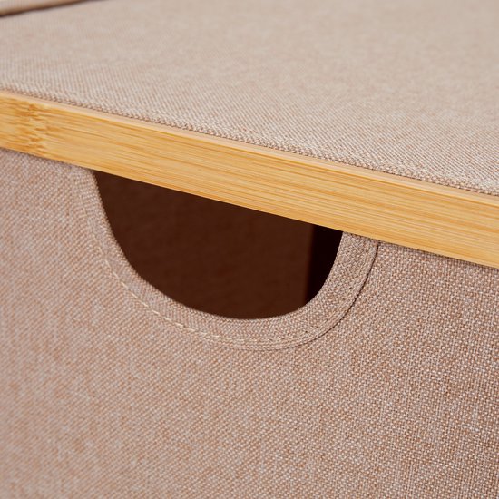 Boîte de rangement pliable Lumaland avec cadre en bambou en lot de 3 boîtes avec couvercle deux fois dans les tailles 54 x 33 x H 26 cm et 45 x 30 x H 23 cm et 38 x 26 x H 16 cm taupe