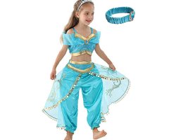 foto van Joya Kids® Jasmine Verkleed Kostuum | Arabische prinsessen jurk | Maat 134-140 (140) + Jasmine Haarband | Cadeau meisje Sinterklaas