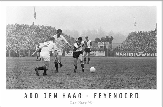 Walljar - ADO Den Haag - Feyenoord '63 II - Zwart wit poster met lijst