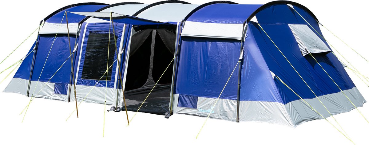 Skandika Montana 8 Sleeper Tent – Tunneltent – 8 persoons familietent - Campingtent – Sleeper technology (2 tot 4 extra donkere slaapcabines) – Ingenaaide tentvloer - Muggengaas – 700 x 310 x 200 cm (LxBxH) – 5000mm waterkolom – Kamperen – blauw/wit