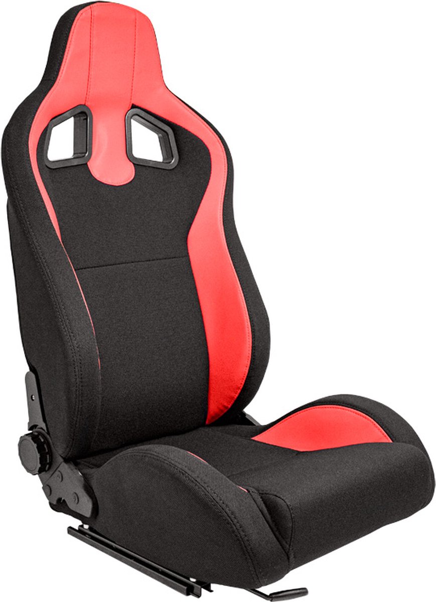 Sportstoel 'MR' - Zwart Kunstleder + Rood Pine textiel - Dubbelzijdig verstelbare rugleuning - incl. sledes