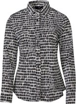 Dames blouse lange mouwen travelstof met klassieke kraag - grafische print zwart/wit | Maat L