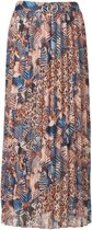 Dames plisse rok elastische tailleband vastzittende ceintuur gouden gesp - animalprint - lang  - blauw details | Maat L-XL