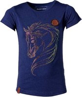 Meisjes shirt marine paarden glitter | Maat 6Y/110/116