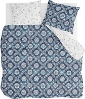 Walra Dekbedovertrek Crossed Flowers - 200x220 - 100% BCI Katoen - Blauw / Off White