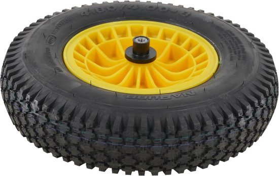 Kruiwagenwiel FORT SMB, kunststof velg Geel, profielband met binnenband, aslengte 130 mm en Ø 20mm van Fort — afbeelding 3