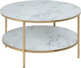 Smuk Salontafel Ø 80 cm 2 Niveaus Saga Wit Marmer - Goud