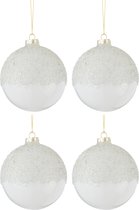 J-Line Doos Van 4 Kerstballen Suiker Boven Glas Transparant Wit Medium