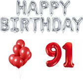 91 jaar Verjaardag Versiering Ballon Pakket Rood & Zilver