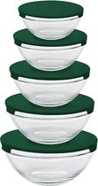 Altom Design glazen schalen set van 5 met deksels - Vaatwasser bestendig - Food prepping - Vriezer bestendig - Magnetron bestendig - Groen