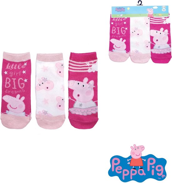 Peppa Pig - 3 paar enkelsokken Peppa Pig - meisjes - roze - maat 31/34