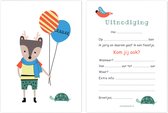 Uitnodiging Kinderfeestje Dieren - Hert met Ballonnen - Jongen - Uitnodigingskaarten Verjaardagsfeest Kind - 10 stuks