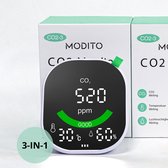 Modito CO2 Meter - Hygrometer - 3-in-1 Luchtkwaliteitsmeter - CO2 Meter, Temperatuurmeter en Luchtvochtigheidsmeter met alarm - Oplaadbaar - Conform Belgische wetgeving - Geschikt