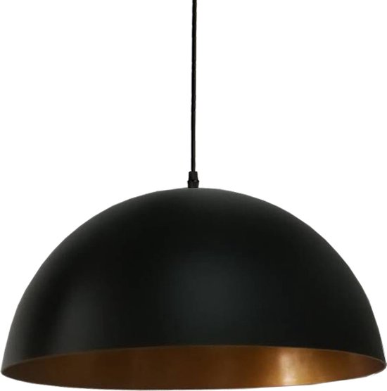 Suspension noire avec relief - lampe d'ambiance - Plafonnier - Lampe de cuisine - Ø40 cm - Zwart - Métal - Hémisphère - Industriel - réglable en longueur - E27 - 240V - sans source lumineuse