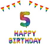 5 jaar Verjaardag Versiering Pakket Regenboog