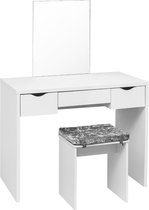 Kamyra® Houten Kaptafel met Spiegel & Opbergruimte - Toilettafel, Kaptafels, Make Up Tafel, Bureau - 100x49.5x73 cm - Wit