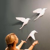 3D Papercraft Kit Vogeltjes – Compleet knutselpakket met snijmat, liniaal, vouwbeen, mesje – set van 3 – Zilver Glitter