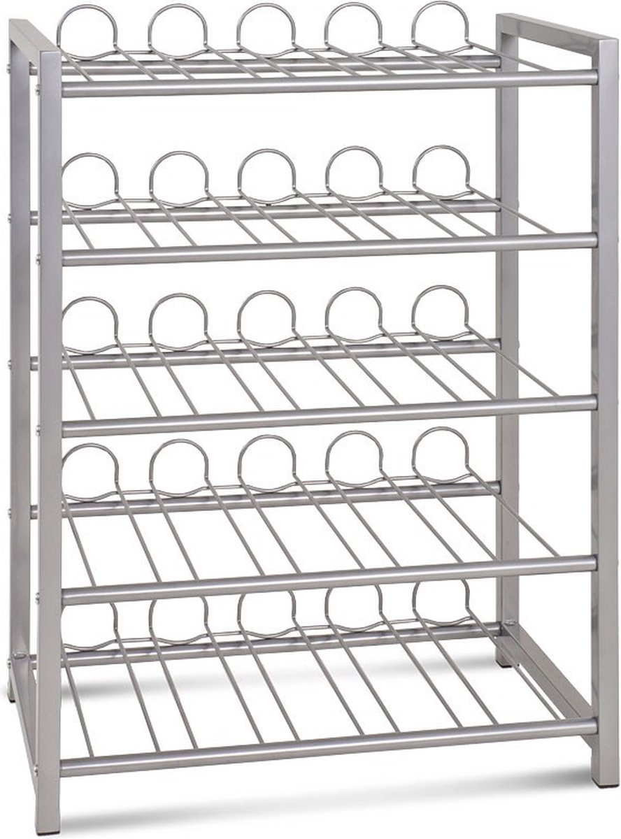 Wijnrek – Grijs staal – Voor 45 flessen, stevig ontwerp – 76 cm hoog, 54 cm breed, 31 cm diep
