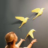 3D Papercraft Kit Vogeltjes – Compleet knutselpakket met snijmat, liniaal, vouwbeen, mesje – set van 3 – Goud Glitter