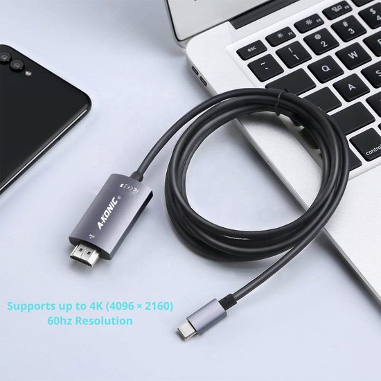 A-KONIC© USB-C naar HDMI Kabel 1.8 Meter 60Hz - 4K - Type c To HDMI Cable -  HP - Dell... | bol.com