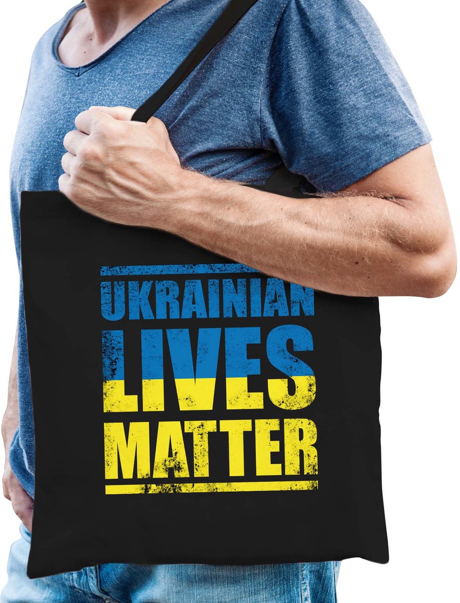 Bellatio Decorations tas - Ukrainian lives matter - stand with Ukraine - zwart - protest