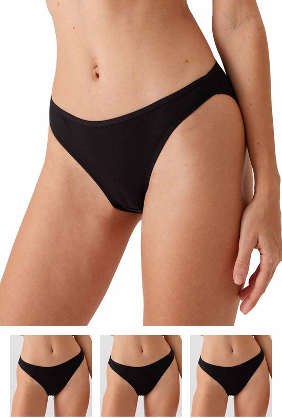 Viuma Dames Zwart V203723 3-Eco Pack Slipje Hoge Taille Knickers Katoen Kort Ondergoed