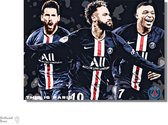Poster PSG - Messi - Neymar - Mbappé - Hoogwaardig glans - Geschikt om in te lijsten - 60x42cm - Voetbal - Bekende voetballer - UEFA Champions League - WK voetbal 2022 - FIFA - Sport - Cadeau