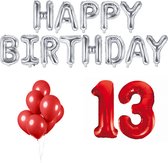 13 jaar Verjaardag Versiering Ballon Pakket Rood & Zilver