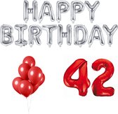 42 jaar Verjaardag Versiering Ballon Pakket Rood & Zilver