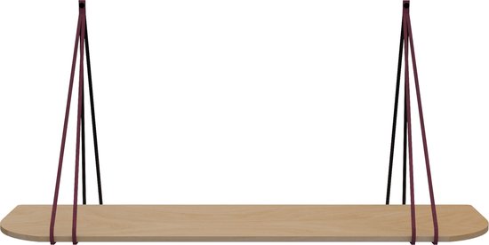 Leren split-plankdragers - Handles and more® - 100% leer - BORDO - set van 2 / excl. plank (leren plankdragers - plankdragers banden - leren plank banden)