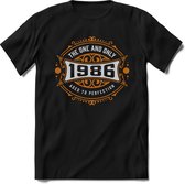 1986 The One And Only | Feest Kado T-Shirt Heren - Dames | Goud - Zilver | Perfect Verjaardag Cadeau Shirt | Grappige Spreuken - Zinnen - Teksten |
