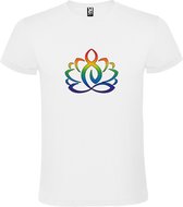Wit T shirt met print van " Boeddha met Lotusbloem in meditatiehouding / Zen " print Multicolor size XS