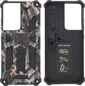 Hoesje Geschikt Voor Samsung Galaxy S21 Plus Hoesje - Rugged Extreme Backcover Takjes Camouflage met Kickstand - Grijs