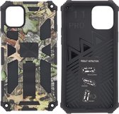 Hoesje Geschikt voor iPhone 11 Pro Hoesje - Rugged Extreme Backcover Blaadjes Camouflage met Kickstand - Groen