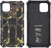 iPhone 12 (Pro) Hoesje - Rugged Extreme Backcover Army Camouflage met Kickstand - Groen