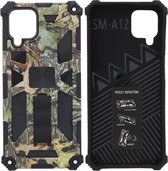 Samsung Galaxy A12 (5G) Hoesje - Rugged Extreme Backcover Blaadjes Camouflage met Kickstand – Groen